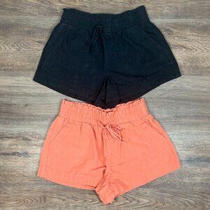 A New Day Linen Blend Pull-On Shorts - Black and Coral - Small (2)
